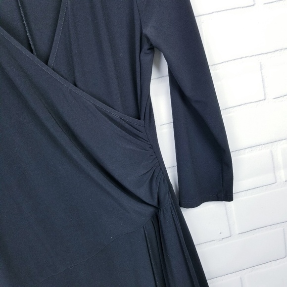 Womens‎ Long Sleeve Black Wrap Dress Size XS/S Midi V-Neck Career BMoss - Picture 5 of 9